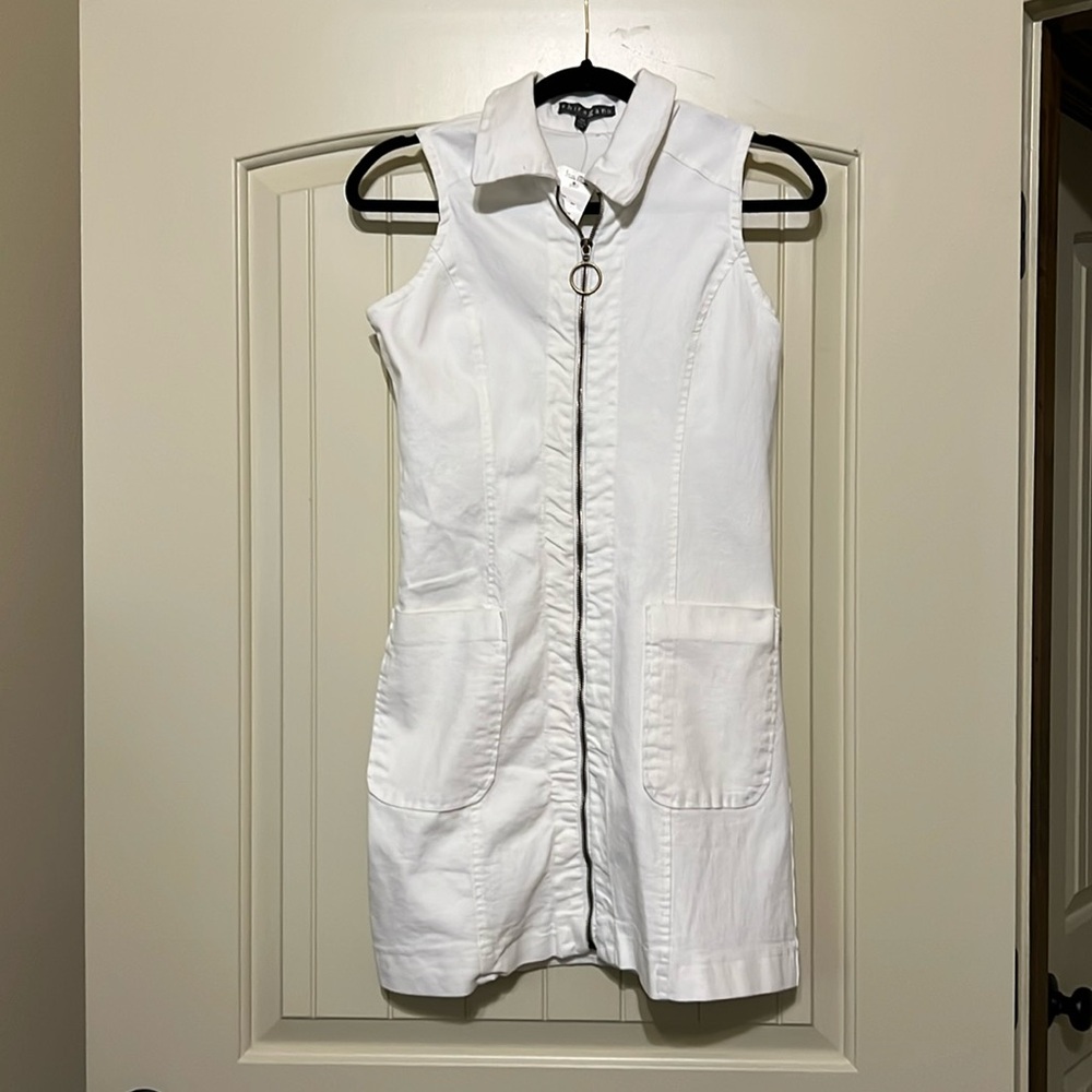 White Denim Zip Up Dress